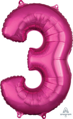 Picture of 26''Hot Pink Number 3 - Foil Balloon (helium-filled)