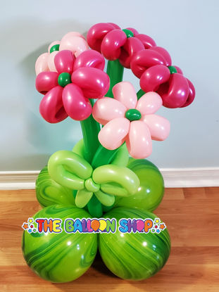 Picture of 5 Flowers Balloon Bouquet with a Bow - Balloon Centerpiece