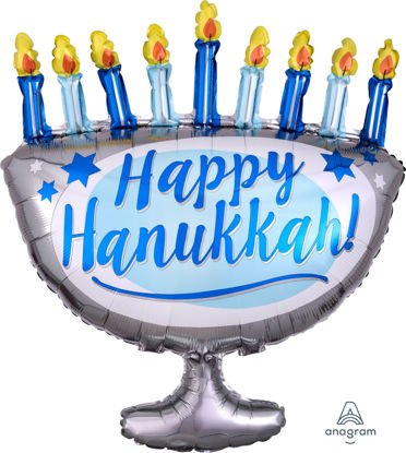Picture of 29" Happy Hanukkah Menorah Foil Balloon (helium-filled)