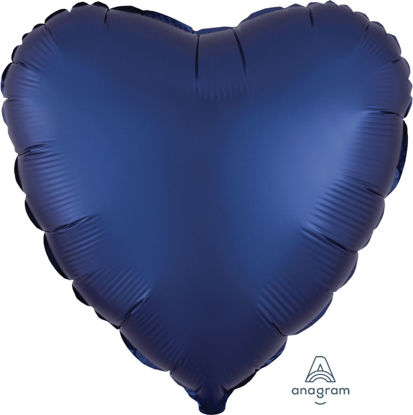 Picture of 18" Satin Luxe Navy Blue Heart Foil Balloon (helium-filled)