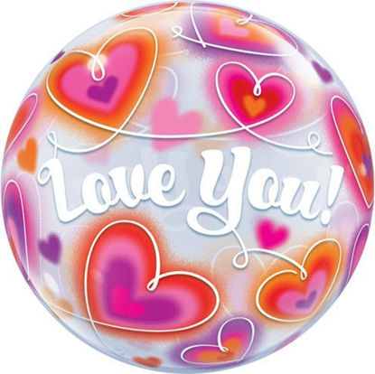 Picture of 22″  Love You Doodle Hearts - Single Bubble Balloon (helium-filled)