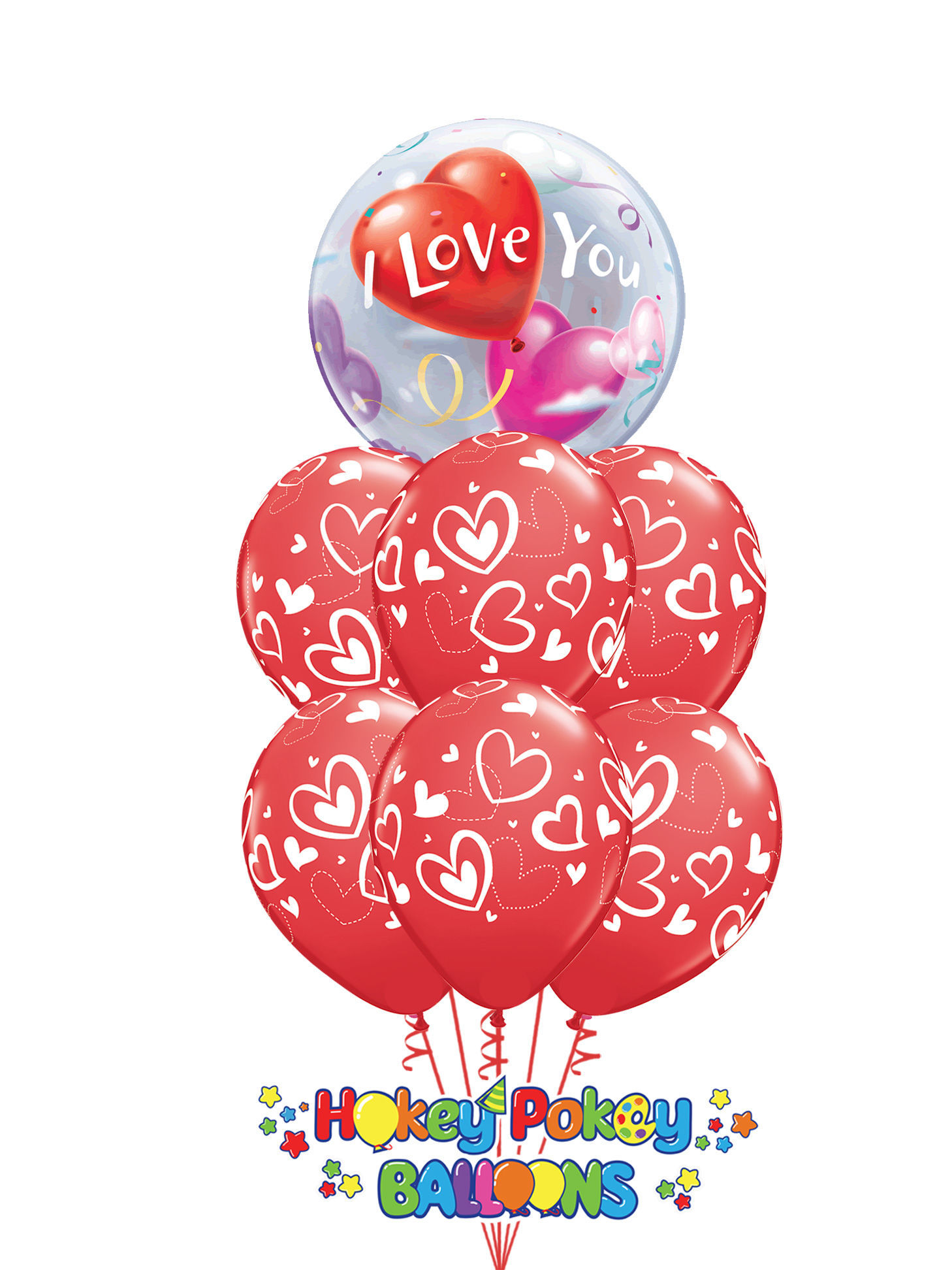 Picture of Mix & Match Red Hearts with Topper Balloon Bouquet of 7