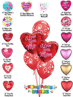 Picture of Mix & Match Red Hearts Mother's Day Balloon Bouquet of 5