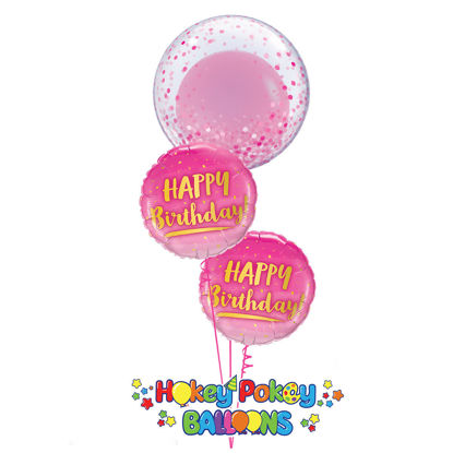 Picture of Birthday Gold & Pink Balloon Bouquet with Deco Bubble