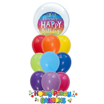 Picture of Hip Hip Hooray Birthday Balloon Bouquet of 9 with a 24'' Deco Bubble