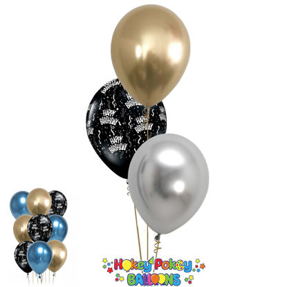 Picture of 11'' Birthday  Around  with Chrome Balloon Bouquet (up to 13 balloons)