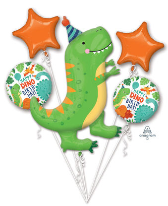 Picture of Dinomite Party - Happy Dinosaur Birthday Balloon Bouquet  (5pc)