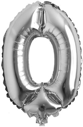 Picture of 16" Silver Foil Balloon -  Number 0  (air-filled)