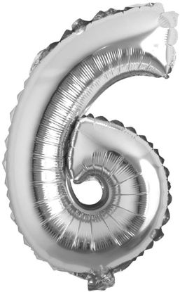 Picture of 16" Silver Foil Balloon -  Number 6 (air-filled)