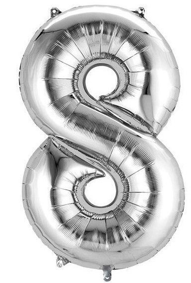 Picture of 16" Silver Foil Balloon -  Number 8 (air-filled)