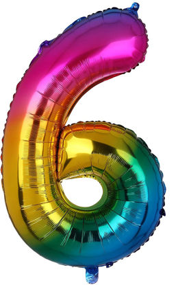 Picture of 34'' Foil Balloon Number 6 - Bright Rainbow (helium-filled)