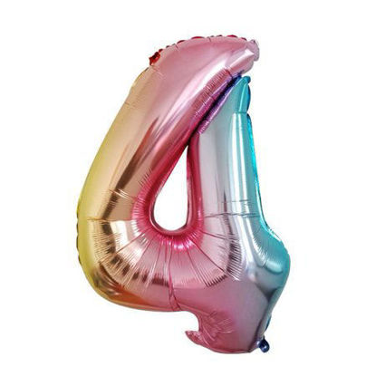 Picture of 34'' Foil Balloon Number 4 - Pastel Rainbow (helium-filled)