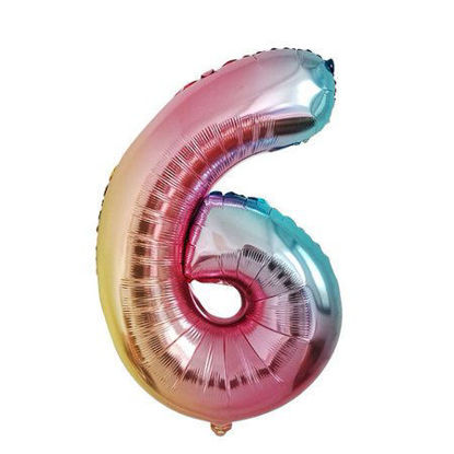 Picture of 34'' Foil Balloon Number 6 - Pastel Rainbow (helium-filled)