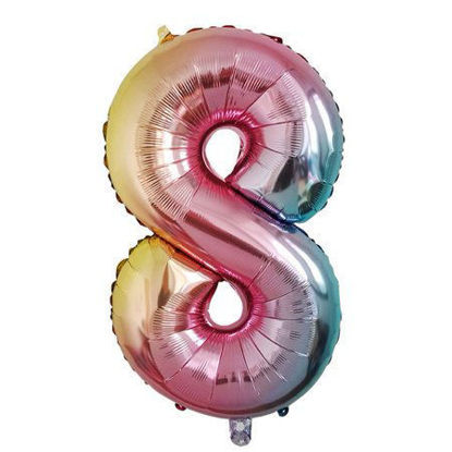 Picture of 34'' Foil Balloon Number 8 - Pastel Rainbow (helium-filled)