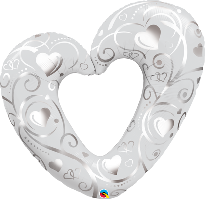 Picture of 42" Hearts & Filigree Pearl White  - Foil Balloon  (helium-filled)