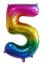 Picture of 34'' Bright Rainbow  Foil Number 5 (helium filled) with base and balloons along the ribbon 